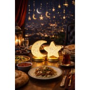 Hilal Ay Yıldız Masa Işığı Süsü Gold Dekoratif Işıklı Hediyelik Şamdan Işık 23 Nisan 29 Ekim Ramazan