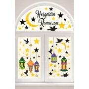 Hoşgeldin Ramazan Ayı Sticker Süsleme Yapışkanlı Duvar Cam Dolap Süsü Çıkartma Süsleri Set Bayramı