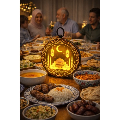 Hoşgeldin Ramazan Duvar ve Masa Işığı Süsü Gold Işıklı Feneri Dekoratif Mumluk Cami Asma Şamdan