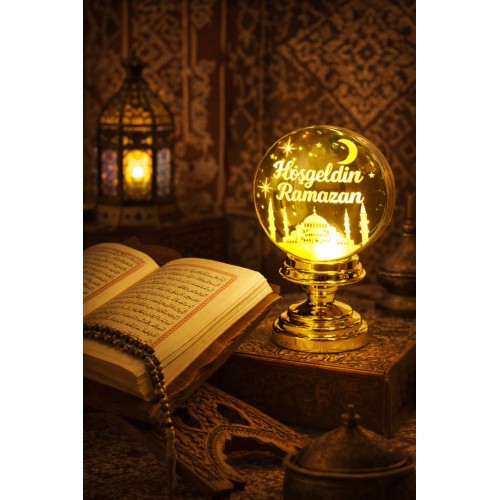 Hoşgeldin Ramazan Duvar ve Masa Işığı Süsü Gold Işıklı Feneri Dekoratif Mumluk Cami Asma Şamdan