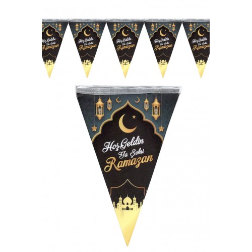 Hoşgeldin Ya Şehri Ramazan Yazılı Üçgen Flama 180 Cm 10 Bayrak Ramazan Bayramı Dini Islami Süsü