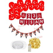  Ledli 23 Nisan Çocuk Bayramı Zincir Banner, Flama Bayrak Balon Süsleme Seti Okul Ev 19 Mayıs Süsleri