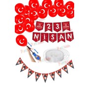Pompalı 23 Nisan Çocuk Bayramı Zincir Banner Flamalı Bayrak Balon Süsleme Seti 19 Mayıs Okul Süsleri