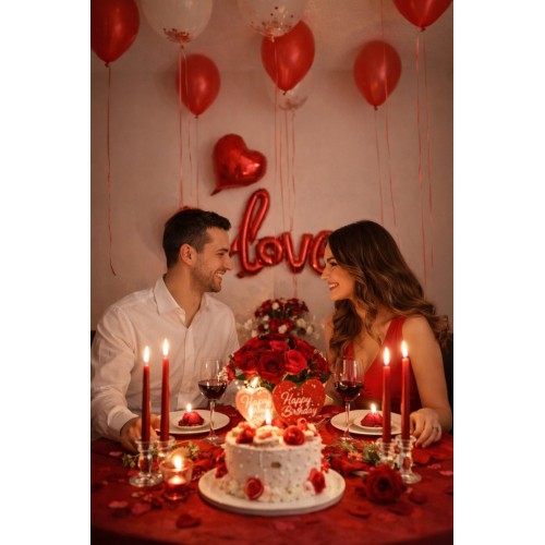 Sevgililer Günü 14 Şubat Dekorasyon Seti, Kalp Folyo Ve Şeffaf Konfetili Balon Romantik Doğum Günü