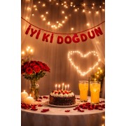 Sevgiliye Doğum Günü Anlamlı Güzel Sürpriz Romantik Mum Balon Gül Yaprağı Banner Ev Oda Süsleme Seti