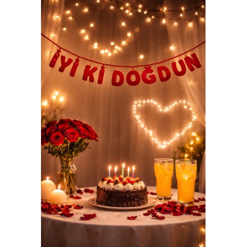 Sevgiliye Doğum Günü Anlamlı Güzel Sürpriz Romantik Mum Balon Gül Yaprağı Banner Ev Oda Süsleme Seti