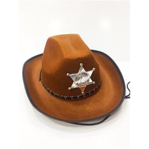 1 Ad Kahverengi Çocuk Kovboy Şerif Şapkası Kostüm Partisi Sheriff - Parti Dolabı