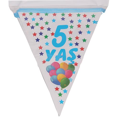 1 Adet 10 Bayraklı 5 Yaş Bayrak Flama Mavi Erkek 2.2 m Doğum Günü - Parti Dolabı