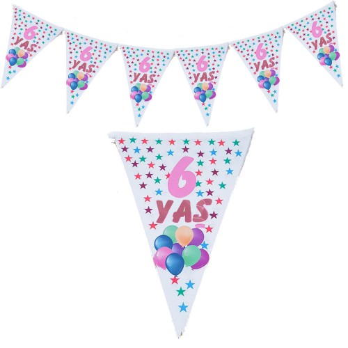 1 Adet 10 Bayraklı 6 Yaş Bayrak Flama Pembe Kız 2. 2 M Doğum Günü - Parti Dolabı