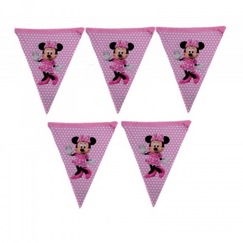 1 Adet 10 Bayraklı Minnie Mouse Flama Kız Parti  Doğum Günü  Flaması Ucuz 2mt