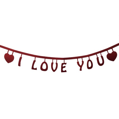 1 Adet 100cm Kırmızı I Love You Keçe Yazısı, Romantik Süsleme - Parti Dolabı