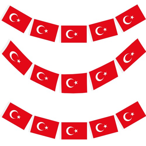1 Adet 40lı Flama Şeklinde İpli Türk Bayrağı - Parti Dolabı