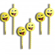 1 Adet 6lı Emojili Beyaz Benekli Sarı Parti Pipeti