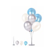 1 Adet 7'Li Balon Standı Ve 7 Adet  Gümüş -Mavi - Beyaz  Metalik Balon  Set