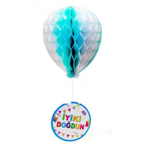 1 Adet Balon Şeklinde Mavi Beyaz Tepe Doğum Günü Süsü - Parti Dolabı
