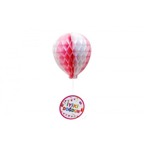 1 Adet Balon Şeklinde Pembe Beyaz Tepe Doğum Günü Süsü - Parti Dolabı