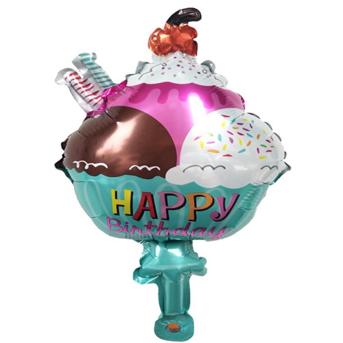 1 Adet Dondurma Şeklinde Folyo Balon, Happy Birthday Yazılı Balon - Parti Dolabı