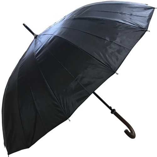 1 Adet Siyah Renkli Ahşap Kulplu Şemsiye, Büyük Boy 16 Telli - Parti Dolabı