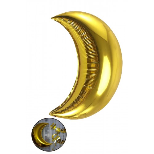 1 Adet Gold Hilal Ay Folyo Balon, Altın Sarısı Ramazan Bayramı Islam Dini Oda Mekan Süsleri 60 Cm
