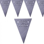 1 Adet Gümüş Gri İyi ki Doğdun Flama, Yetişkin Doğum Günü