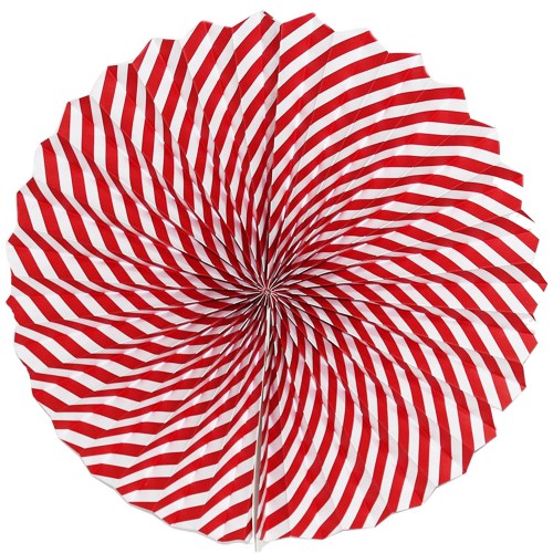 1 Adet Kırmızı Çizgili Beyaz Yelpaze Şeklinde Ponpon Süs 40cm - Parti Dolabı