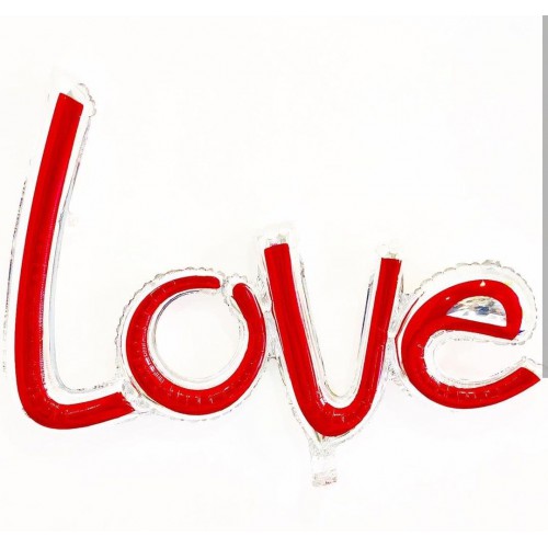1 Adet Kırmızı-Gümüş Love İmzalı Folyo Balon, Love Yazılı Balon - Parti Dolabı