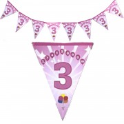 1 Adet Kız Pembe 3. Yaş Günüm Yazılı Doğum Günü Parti Flaması