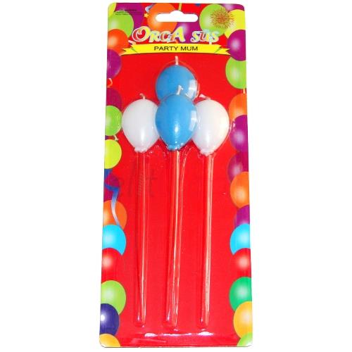 1 Adet Mavi, Beyaz Uzun Çubuklu Balon Şeklinde 4lü Mum - Parti Dolabı