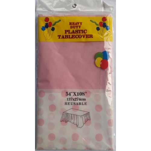 1 Adet Pembe Puantiyeli Plastik Masa Örtüsü 137cmx274cm - Parti Dolabı