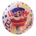 1 Adet Renkli Happy Birthday Helyumla Uçan Yuvarlak Folyo Balon