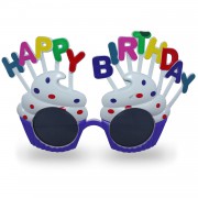 Renkli Happy Birthday Yazılı Mavi Cupcake Desenli Parti Gözlüğü