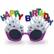 Renkli Happy Birthday Yazılı Mor Cupcake Desenli Parti Gözlüğü