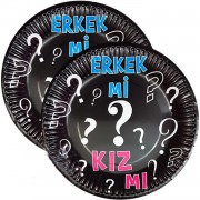 1 Adet Siyah 8li Cinsiyet Partisi Konsepti Tabağı