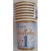 1 Yaş Mavi 8 Adet Yıldızlı Happy Birthday Bardak Parti Bardağı