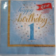 1 Yaş Mavi 8 Adet Yıldızlı Happy Birthday Peçete Parti Peçetesi