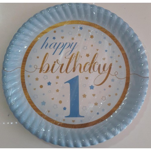 1 Yaş Mavi 8 Adet Yıldızlı Happy Birthday Tabak Parti Tabağı - Parti Dolabı