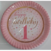 1 Yaş Pembe 8 Adet Yıldızlı Happy Birthday Tabak Parti Tabağı