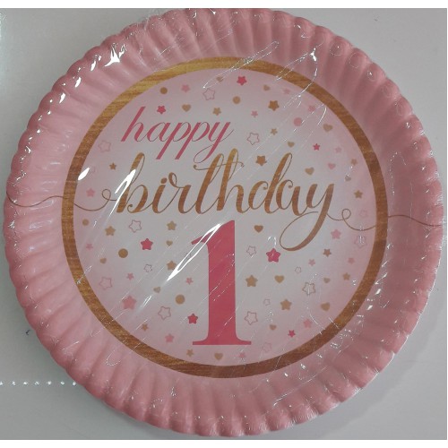 1 Yaş Pembe 8 Adet Yıldızlı Happy Birthday Tabak Parti Tabağı - Parti Dolabı