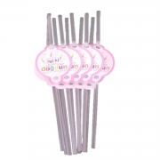 10 Adet İyi ki Doğdun Pembe Kız Doğum Günü Parti Pipeti