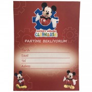 10 Adet Kırmızı Mickey Mouse Davetiye Doğum Günü Erkek Partisi