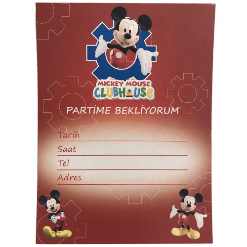 10 Adet Kırmızı Mickey Mouse Davetiye Doğum Günü Erkek Partisi - Parti Dolabı