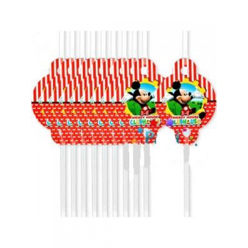 10 Adet Kırmızı Mickey Mouse Pipet Erkek Doğum Günü - Parti Dolabı