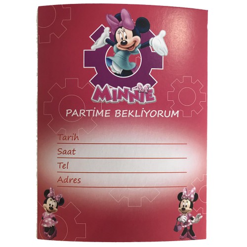 10 Adet Pembe Minnie Mouse Doğum Günü Kız Parti Davetiyesi. - Parti Dolabı