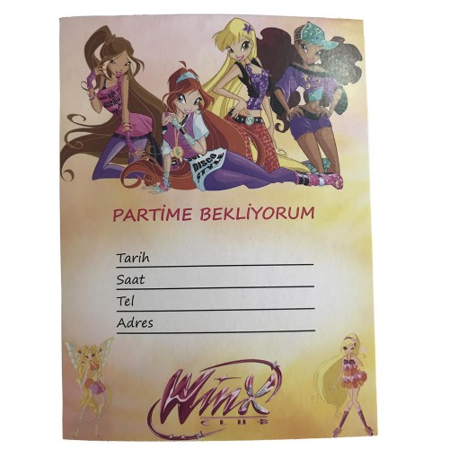 10 Adet Winx Partime Bekliyorum Davetiye - Parti Dolabı