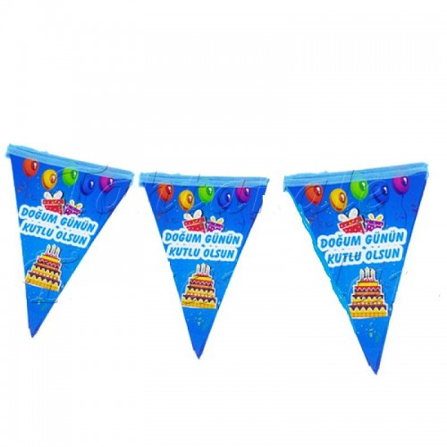 10 Bayraklı 2m Mavi Doğum Günüm Kutlu Olsun Yazılı Flama (Bayrak) - Parti Dolabı