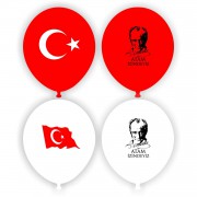100 lü Adet Atatürk Baskılı Bayrak Balon, Atatürklü Balon Paketi  23 Nisan19 Mayıs 29 Ekim Ulusal Bayram