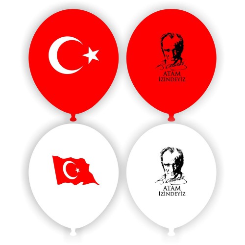 100 lü Adet Atatürk Baskılı Bayrak Balon, Atatürklü Balon Paketi