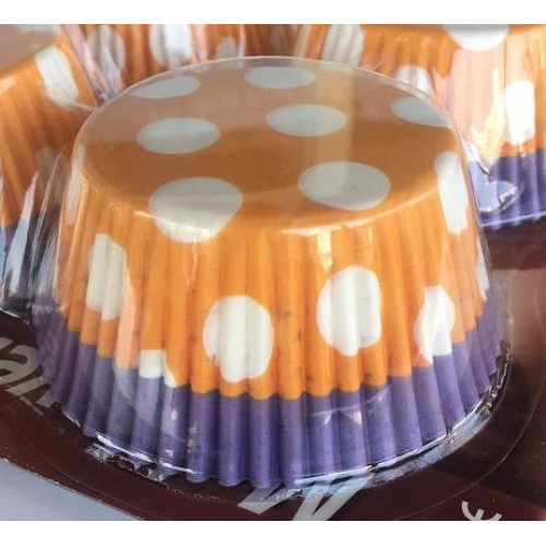 100 Ad Beyaz Puantiyeli Turuncu Mor Cupcake, Muffin Kek Kalıbı - Parti Dolabı