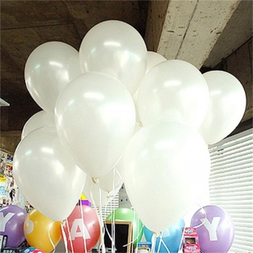 100 lü Adet Metalik Parlak Sedefli Lateks Beyaz Renkli Balon