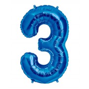 100 cm Mavi 3 Rakam Folyo Balonu, Sayı Büyük Boy Helyumla Uçan